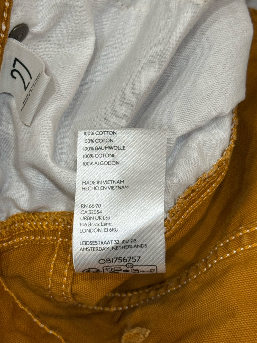 BDG UO Mustard Canvas Carpenter Utility Skater Grunge Pants Y2K Pants Size 27 - Picture 11 of 11